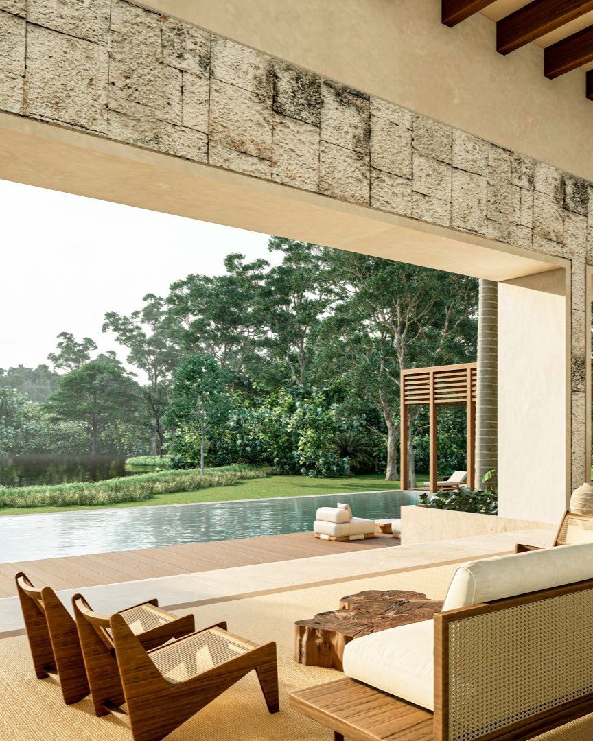 Piscina con camastros